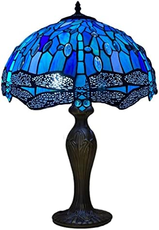 Alt Text for image 1: "Handcrafted Tiffany style lamp with blue dragonfly design"