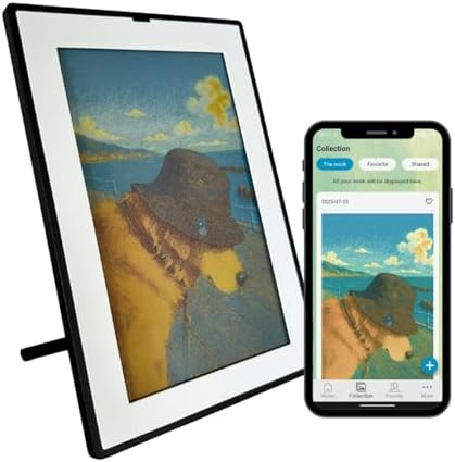 SMARTWIZ+ Art Frame displaying vibrant artwork in a living room setting