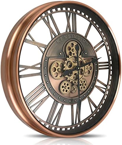 Large wall clock with steampunk gears and Roman numerals.