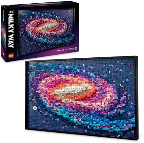 A close-up view of the completed LEGO Milky Way Galaxy wall art with a 3D effect