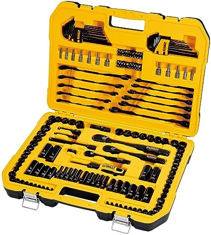 Alt Text for image 1: DEWALT Drive Socket Set, Black Chrome Polish, 184-Piece in its durable case
