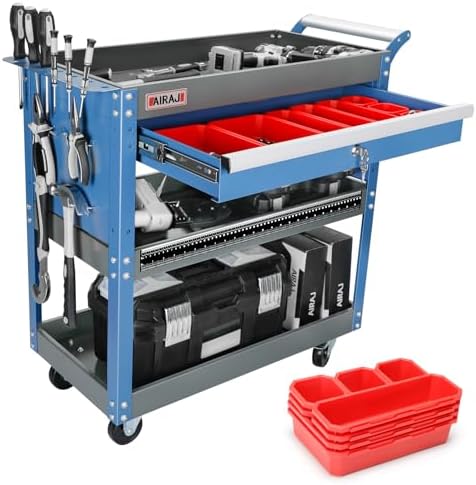 AIRAJ 3-Tier Tool Trolley with drawers and wheels
