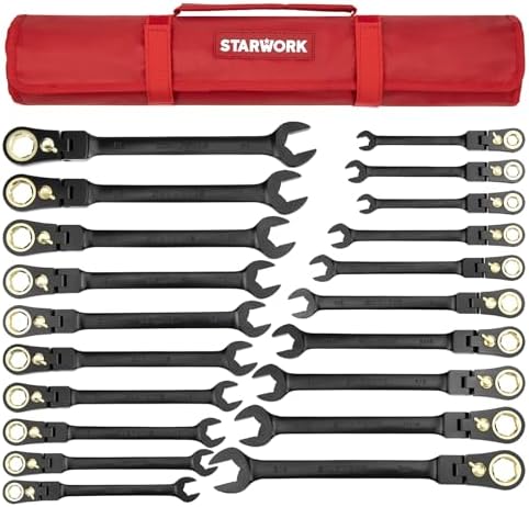 Alt Text for image 1: STARWORK TRUE MECHANIC 20-Piece Ratcheting Wrench Set with Roll-Up Pouch
